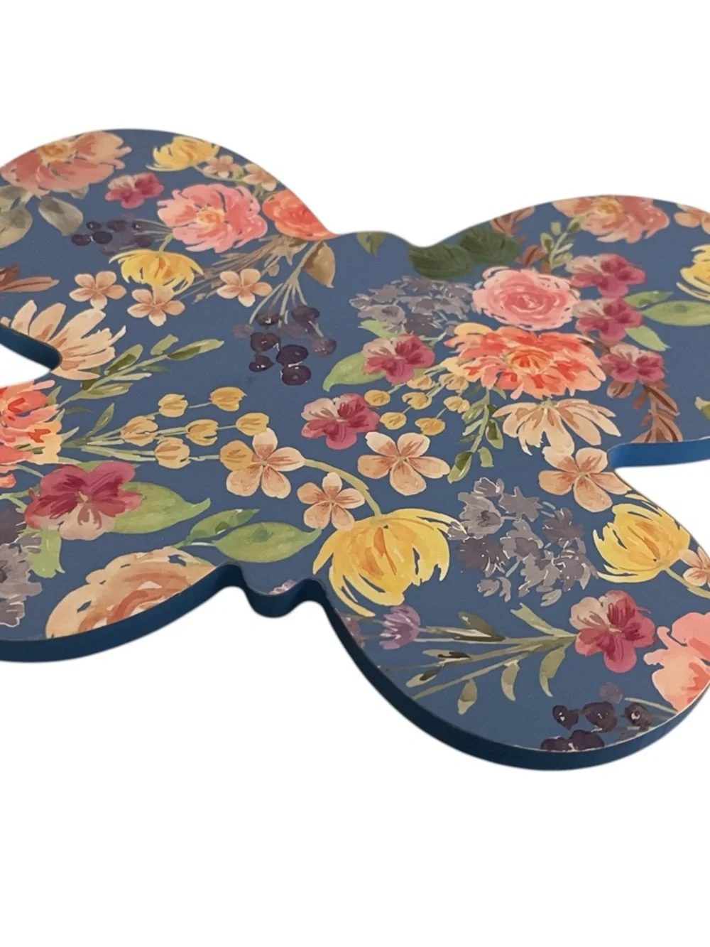 Blue Floral Wooden Butterfly Trivet/Stand - Picture 4 of 4